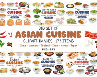 Asian Food Clipart Set: Cuisine Illustrations (PNG, EPS Digital Download)