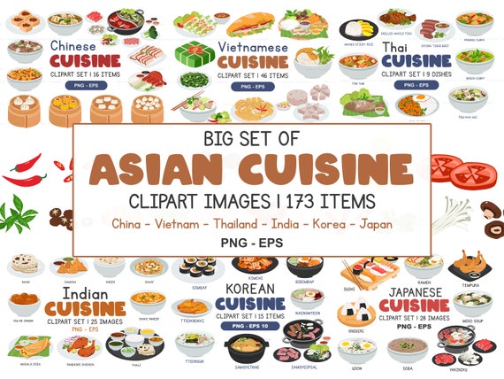 Asian Food Clipart Set: Cuisine Illustrations (PNG, EPS Digital Download)