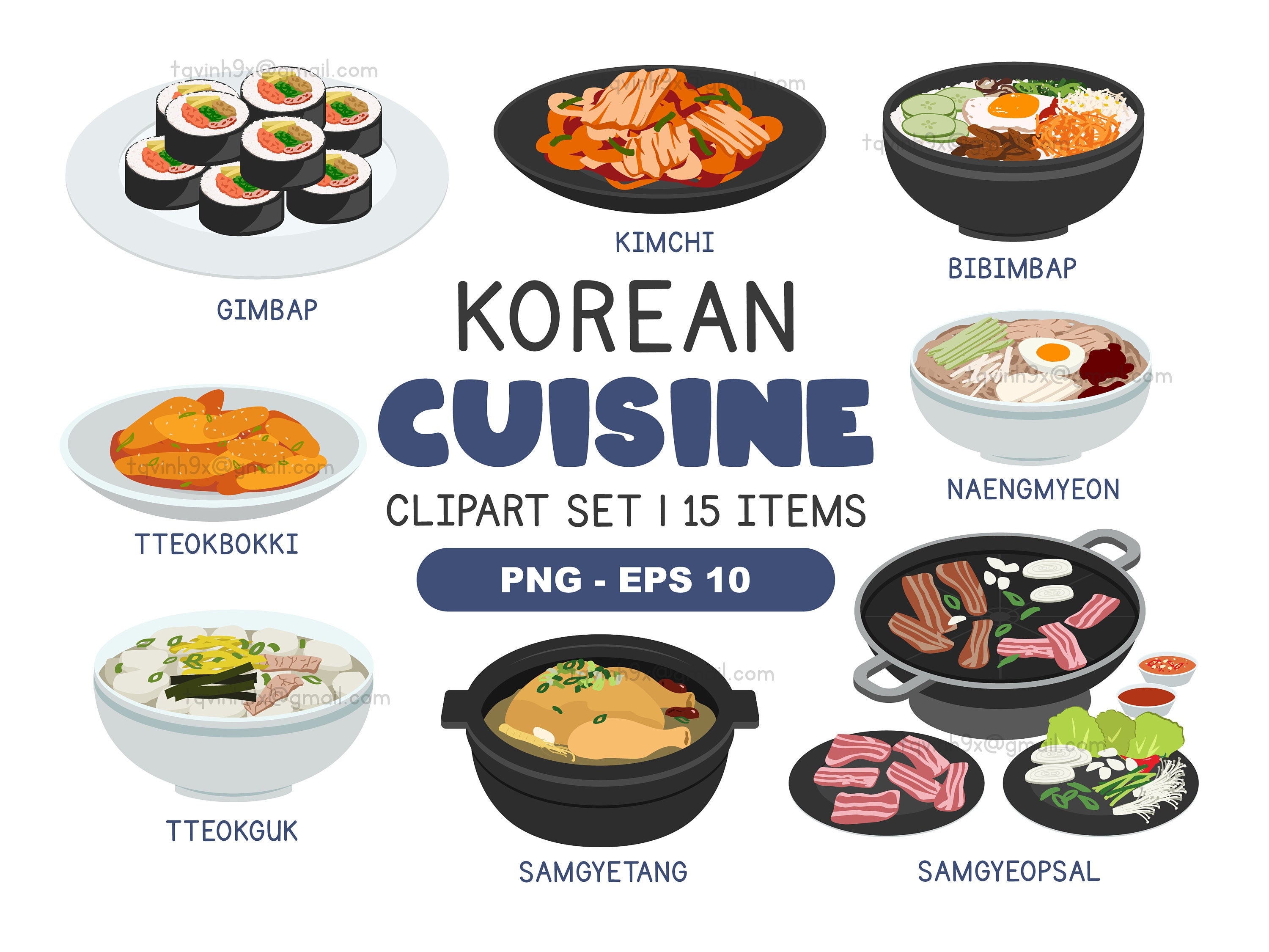 Korean Food Clipart Set Korean Cuisine Png, Eps Food Illustration, Kimchi,  Soondae, Tteokbokki, Bulgogi, Cold Noodles Digital Download 