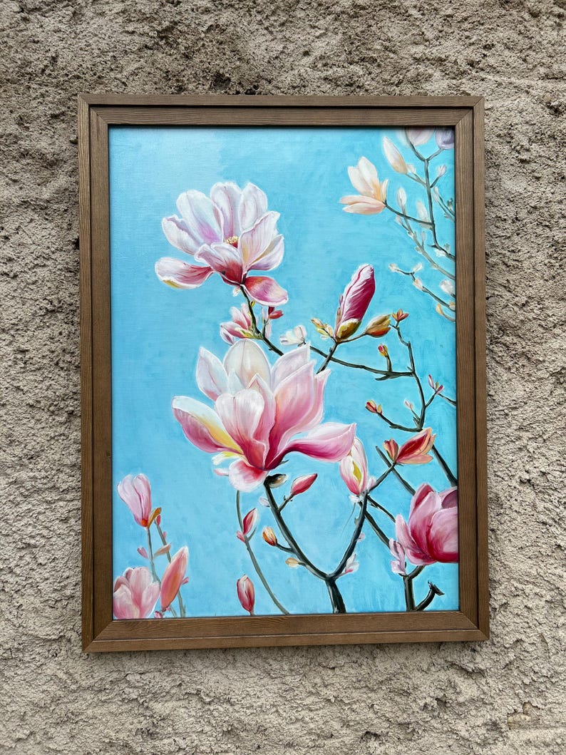 Magnolia Oil Painting on Canvas: Original Floral Wall Art (50x70 Cm) - Etsy