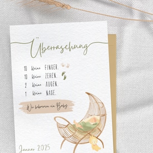 Schwangerschaft verkünden Karte neutral Boho süß Text personalisiert Baby Überraschung
