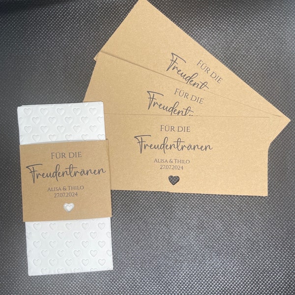 DIY Freudentränen Banderole für Taschentücher aus Kraftpapier - Hochzeit - mit Herz - Im Set