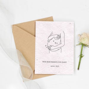 Einpflanzbare Karte zur Schwangerschaftsverkündung , wir bekommen ein Baby, Geburt, , Minimalistisch, Samenkarten, Wildblumen, , Lineart