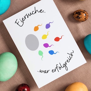 Ostern lustige Karte zur Verkündung einer Schwangerschaft perfekt für Ostern geeignet. Eiersuche war erfolgreich
