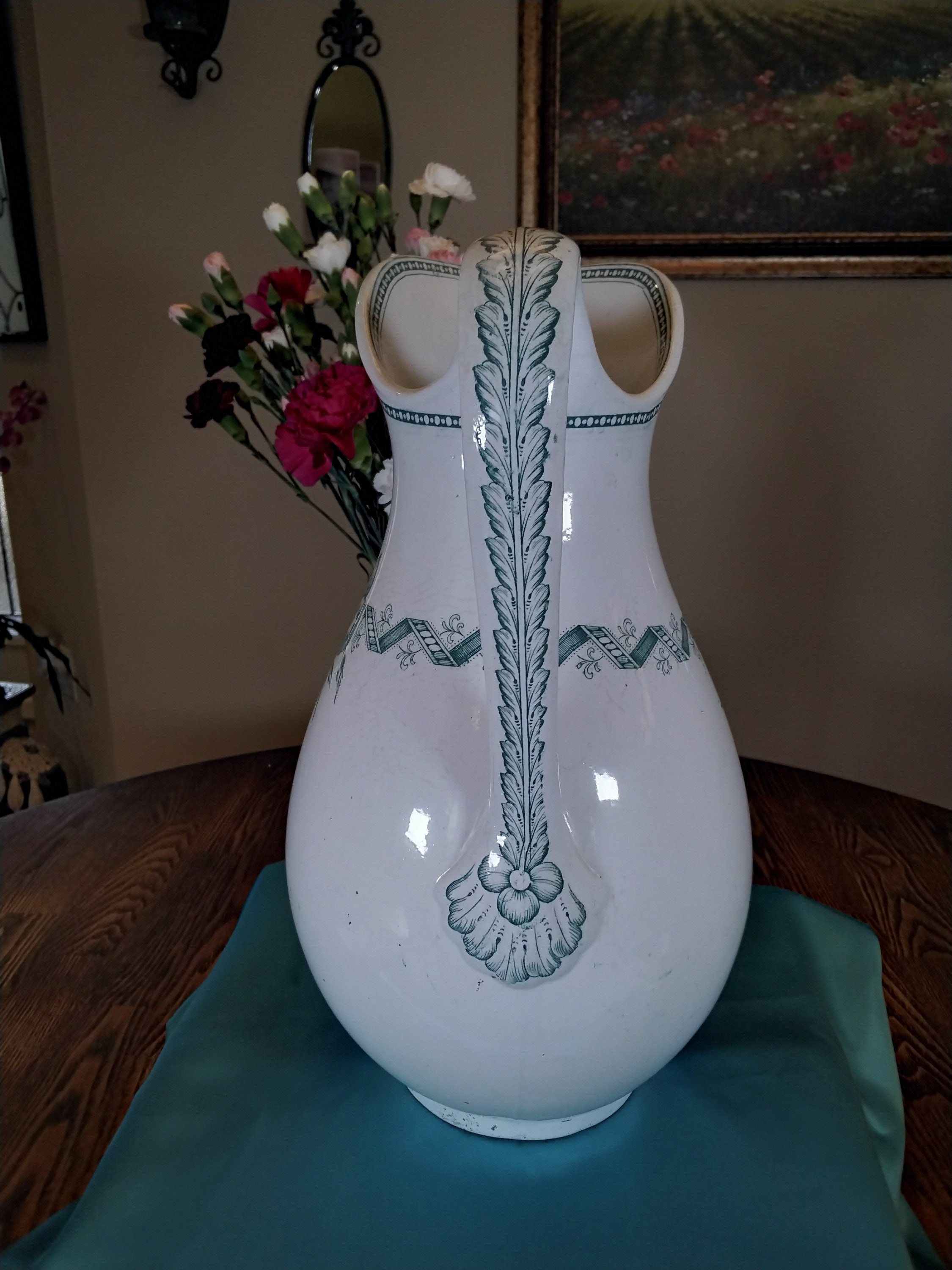 Pitcher Ironstone WHITE English Antique Large RARE Teal Etsy