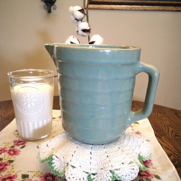 Pitcher Light Seafoam Green Very Old Vintage Stoneware Cottagecore Farmhouse