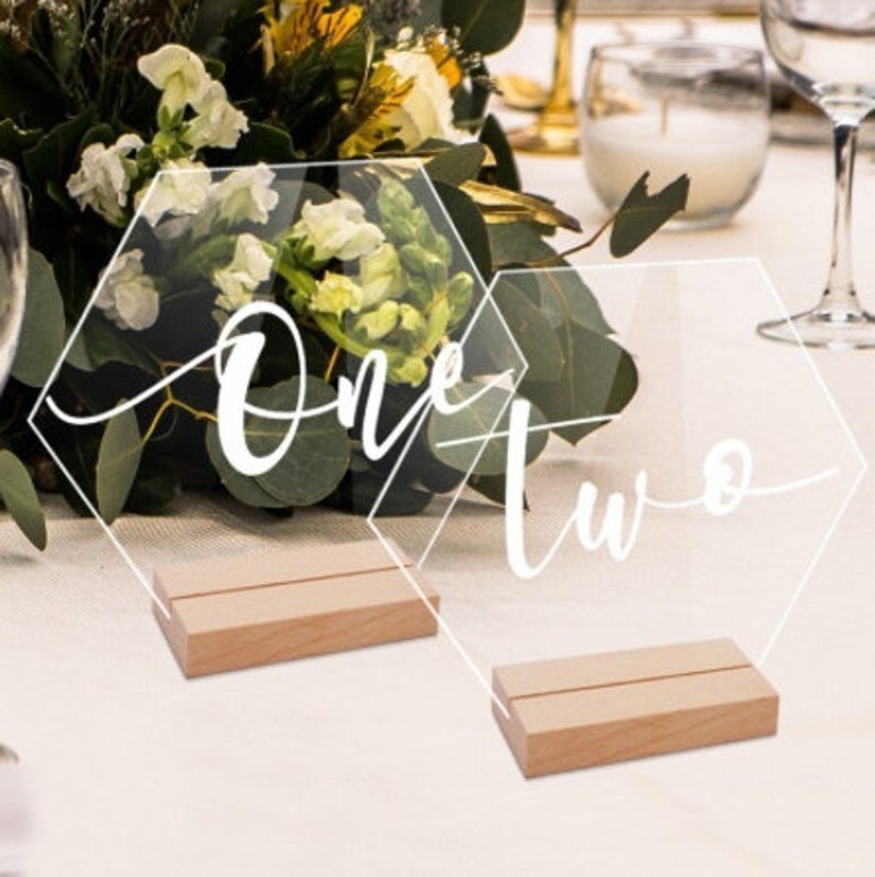 Hexagon Acrylic Table Numbers With Stand Custom Paint Brush Etsy
