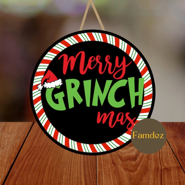 Merry Grinchmas Door Sign , Round Door Hanger For Christmas, Christmas Door Hanger, Round Door Sign, Porch Sign,Famdez