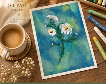 Original Oil Pastel Daisy Artwork | 11" x 14" | One-of-a-Kind Original Art