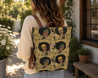 Printed Vegan Leather Backpack: All-Over Art Print, Adjustable Straps
