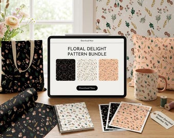 Floral Seamless Pattern Bundle | Whimsical Lemons Surface Design (JPEG Download)