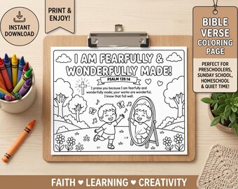 Fearfully Wonderfully Made Bible Verse Coloring Page | Psalm 139:14 Printable