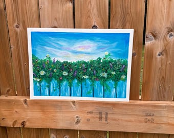 Original Oil Pastel Painting Floral Fence Flower Design