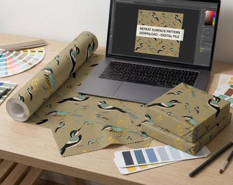 Woodland Birds Seamless Pattern | Hand-Drawn Nature Surface Design (JPEG Download)