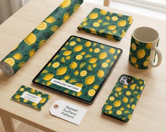 Lemon Seamless Pattern | Hand-Drawn Surface Design, Fabric Print (JPEG Download)