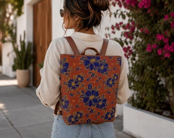 Burnt Floral Vegan Leather Backpack – All-Over Print Bag