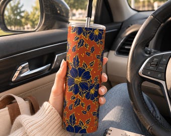 Burnt Floral Stainless Steel Tumbler – 20 oz Insulated Travel Mug
