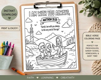 Bible Verse Coloring Page | Joshua 1:9 Boat Scene (Digital Download)