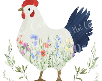 Coquette Chicken PNG, Chicken png, cute chicken blue floral , Farm Animals, floral png, Sublimation Design, Homestead PNG, Trendy Coquette