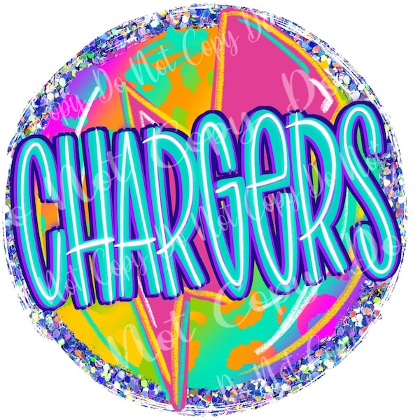 Chargers School Mascot, Neon Circle Mascot, School Spirit Neon png, Sports png, PNG INSTANT DOWNLOAD Sublimation, dtf digital download image