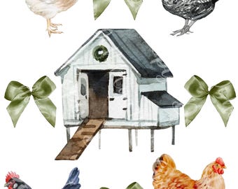 Coquette Chicken PNG, Chicken png, olive green Bow, Farm Animals, Cottagecore png, Sublimation Design, Homestead PNG, Trendy Coquette
