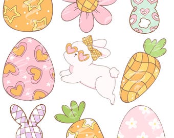 Retro Easter PNG, Spring Floral Chinoiserie Bunny Png, Grand Millennial Easter Png, flower Easter Rabbit Png, Easter Coquette Png, Girly png