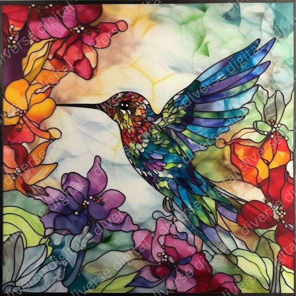 3 Bilder für 1 Preis Fesselnde Stain-Glass-Stil Kolibris digitaler Download-Sublimation oder Transfer-Projekte-Wohnkultur, Kleidung & mehr