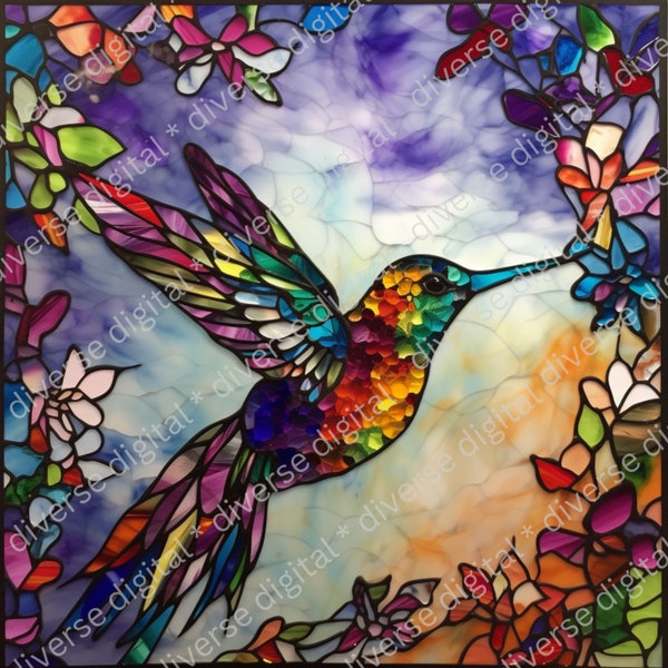 3 Bilder für 1 Preis Fesselnde Stain-Glass-Stil Kolibris digitaler Download-Sublimation oder Transfer-Projekte-Wohnkultur, Kleidung & mehr