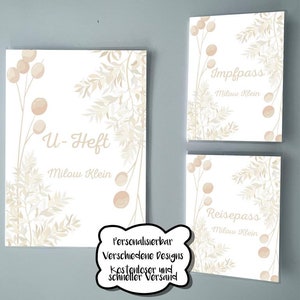 U-booklet, certificat de vaccination, passeport PERSONNALISABLE | Enfant l Bébé | garçon | Fille | Couverture du livret U | Couverture du certificat de vaccination | Couverture de passeport | beige
