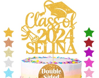 Custom Congrats Graduation Cake Topper Any Name Personalized Multicolours Double Sided Glitter Card Hand Finished in US