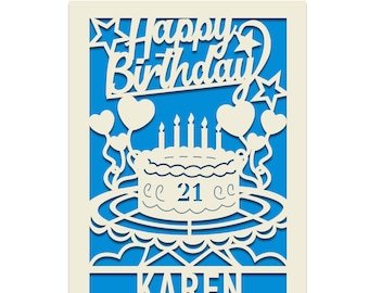 Personalized Happy Birthday Card Paper Cut Happy Birthday Card for Him Her Women Girl Boy Men Custom Gift for 16th 18th 21st 30th Birthday