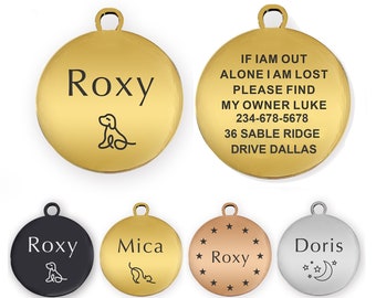 Stainless Steel Pet ID Tags Personalized  Engraved Dog Tags, Small Cat Tags, Pet Tags Puppy Name Round ID Tags Text Engraved on Both Sides