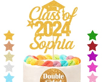 Personalized Congrats Graduation Cake Topper With Any Name Custom Multicolors Double Sided Glitter Card Class of  2023 Hand Finished in US