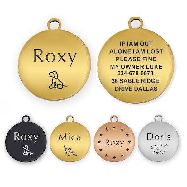 Stainless Steel Pet ID Tags Personalized  Engraved Dog Tags, Small Cat Tags, Pet Tags Puppy Name Round ID Tags Text Engraved on Both Sides