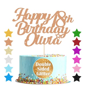 Personalized Happy Birthday Cake Topper Custom Birthday Cake Decoration with Any Name Age Multicolour Glitter Cake Topper 18th 21st 30th