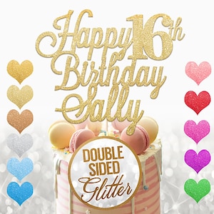 Personalized Happy Birthday Cake Topper Custom Cake Decoration with Any Name Age Multicolour Glitter Cake Topper 16th 18th 21st 30th 40th