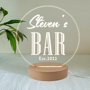 Personalized Home Bar LED Desk Table Lamp Night Light Custom Gifts for Valentine Birthday House Warming 7 LED Colours Flashing