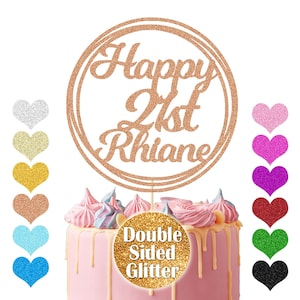 Personalized Happy Birthday Cake Topper Custom Cake Decoration with Any Name Age Multicolour Glitter Cake Topper 16th 18th 21st 30th 40th