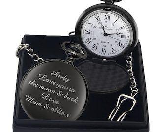 Personalized Pocket Watch Engraved Pocket Watch and Chain Personalized Gifts for Valentines Fathers Day Christmas Wedding Birthday