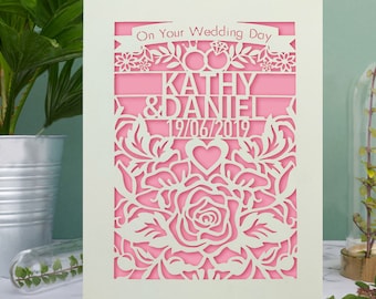 Personalized Wedding Card | Laser Cut Wedding Greeting Card with Any Names and Any Dates with Envelopes | Custom Gift Hand Finished in US