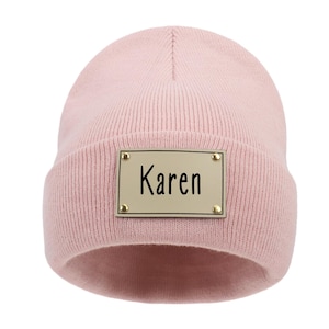 Personalized Newborn Baby Beanie hat with name, Winter Hat Leather Patch Beanies for Baby Toddler Customized, Baby Shower Gifts