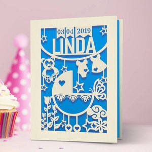 Personalized Welcome New Baby Cards Paper Cut Happy Birthday Card for Him Her Girl Boy Men Custom 1st birthday Gift with Envelope