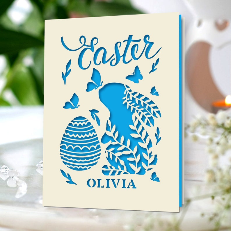 Personalized Happy Easter Cards Custom Happy Easter Gifts for Daughter Granddaughter Grandson Son Easter Cards for Wife Mum Bunny Card image 1