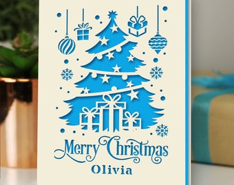 Christmas Cards Personalized Merry Christmas Cards Gifts Greeting Cards Xmas Gifts Custom Laser Paper Cut Card for Kids Son Daughter Niece