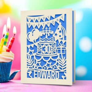 Personalized Happy Birthday Card Paper Cut Custom Birthday Greeting Card With Any Name Any Age Engraved Card For 1st 18th 20th Birthday Gift image 2