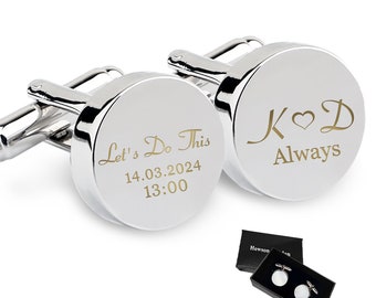 Personalized Cufflinks for Men Custom Engraved Mens Cufflinks Gifts for Wedding Anniversary Engagement with Any Initials & Date