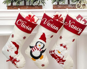 Calcetines navideños personalizados, decoraciones navideñas familiares personalizadas, bolsa de regalo colgante navideña grande de 18.5 pulgadas.