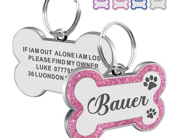 Médaille pour chien gravée pour animaux de compagnie Médaille pour chien personnalisée avec nom et texte Collier pour chien personnalisé Médaille d'identité pour chien avec paillettes en os Médaille d'identification pour chiots