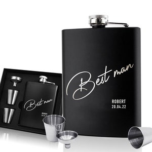 Personalized Hip Flask Engraved Stainless Steel Whisky Flask 6oz Pocket Flask Custom Gift for Best Man Groomsman Father Wedding Birthday
