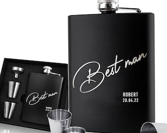 Personalized Hip Flask Engraved Stainless Steel Whisky Flask 6oz Pocket Flask Custom Gift for Best Man Groomsman Father Wedding Birthday